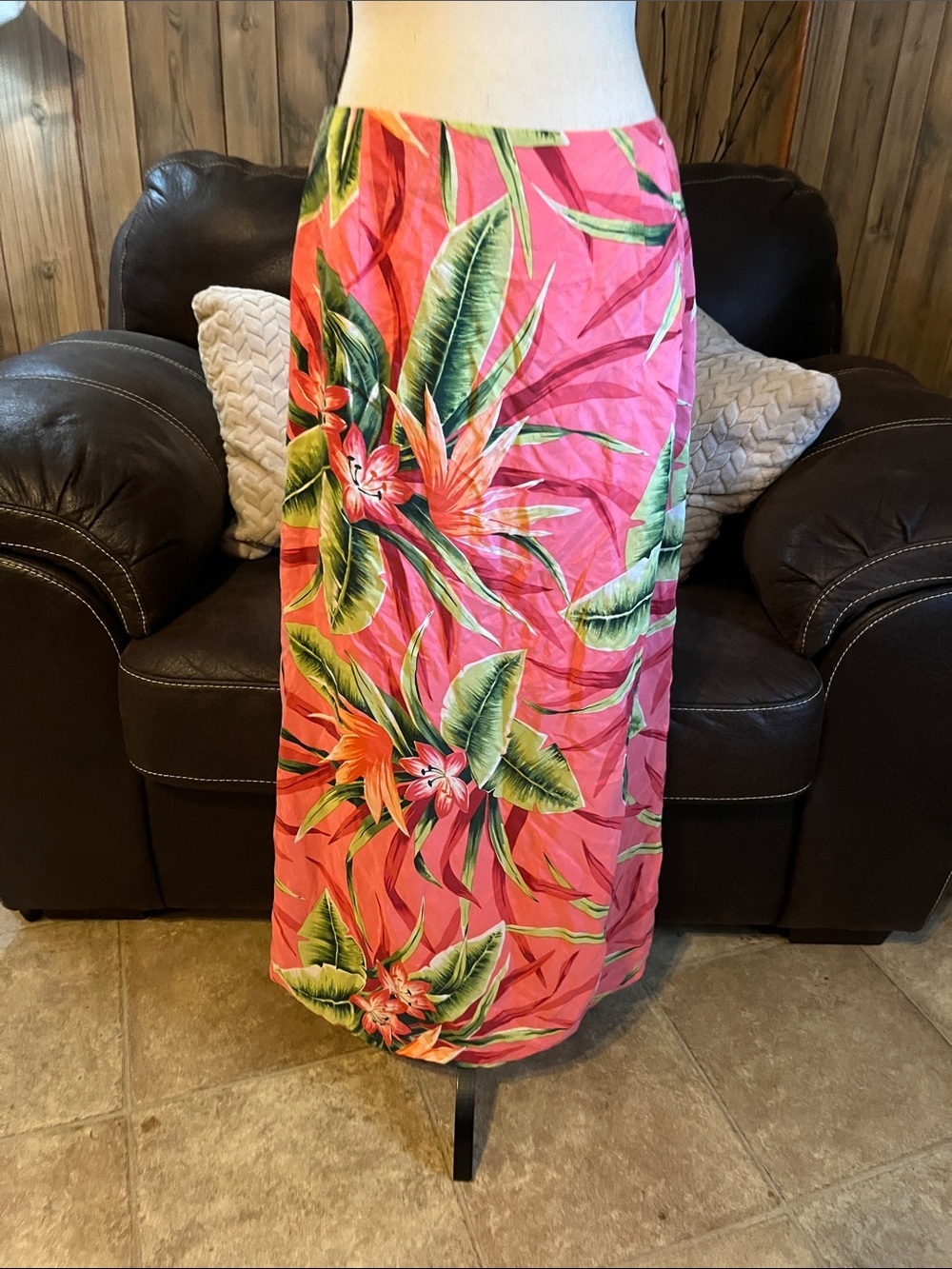Worthington Silk Maxi Skirt Women Pink Tropical Floral Flowy Coastal Hawaii
